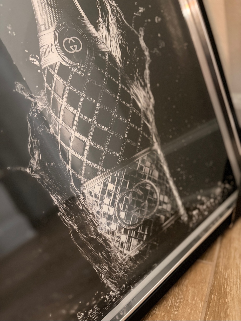 Fashion Black & Silver Champagne Bottle Artwork/Black frame -20” x 16” - Picture 4 of 9